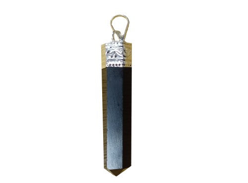 Pencil Pendant Silver Plated Cap - Obsidian
