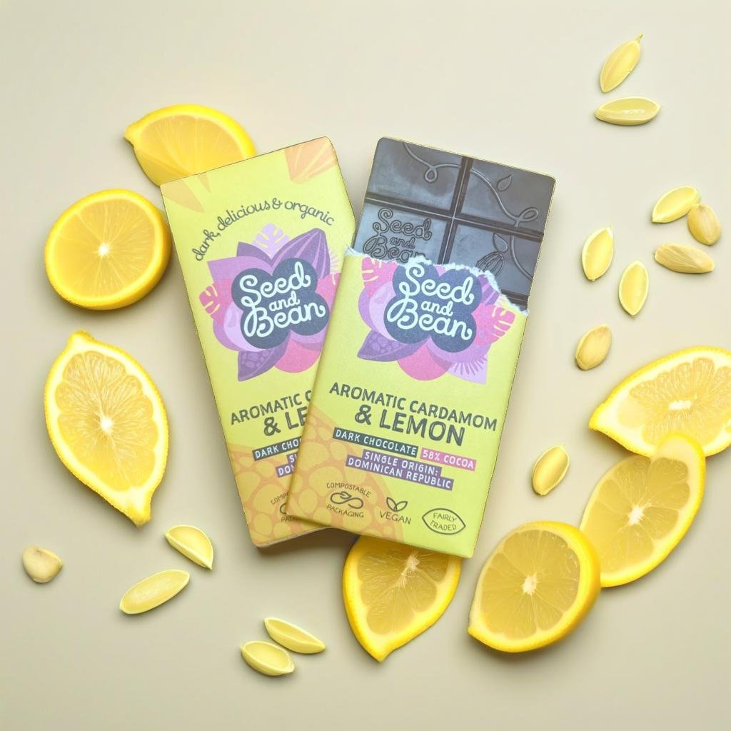 Seed & Bean Aromatic Cardamon & Lemon Dark Chocolate Bar 75g