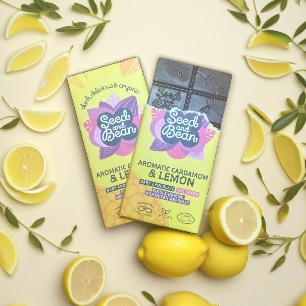 Seed & Bean Aromatic Cardamon & Lemon Dark Chocolate Bar 75g