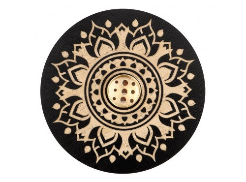 Wooden Incense & Cone Holder w/Brass (Lotus)