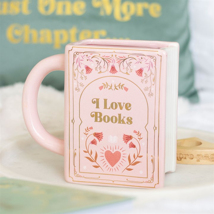 Mug - Book Shaped Pink "I Love Books"