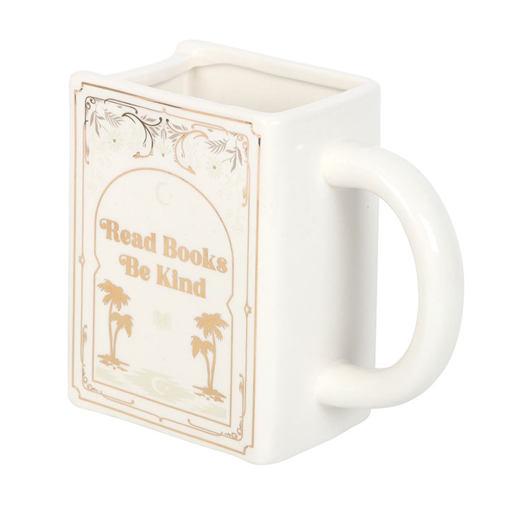 Mug - Book Shaped White "Read Books Be Kind"