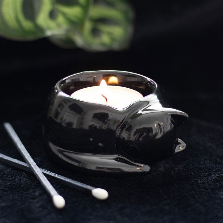 Ceramic Tealight Holder - Black Cat