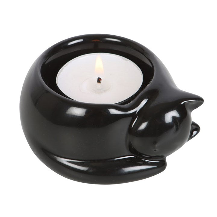 Ceramic Tealight Holder - Black Cat
