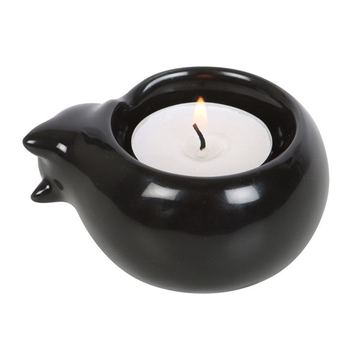 Ceramic Tealight Holder - Black Cat