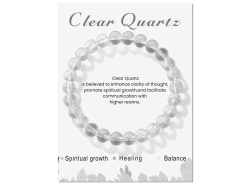 Bracelet - Clear Quartz Gemstone Stretchy 8mm Ball with Message Card (55mm)