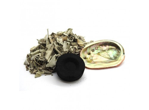 Abalone Shell 3in Charcoal & White Sage