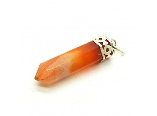 Pencil Pendant (2-3cm) Silver Plated Cap - Carnelian