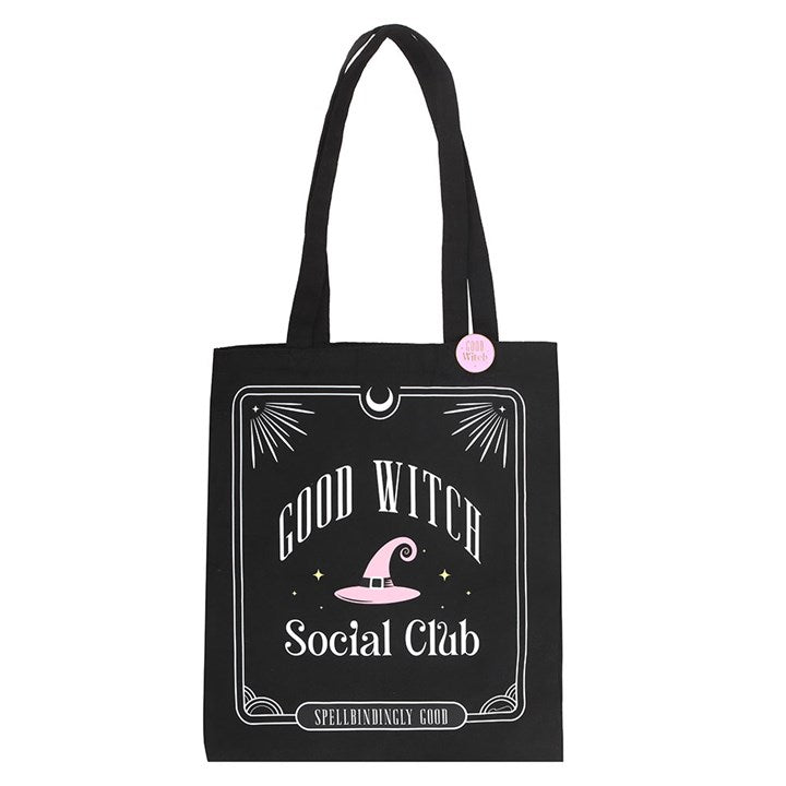 Tote Bag w/Enamel Pin - "Good Witch Social Club" - Polycotton