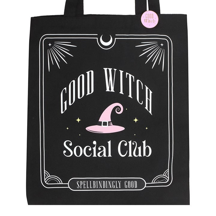Tote Bag w/Enamel Pin - "Good Witch Social Club" - Polycotton