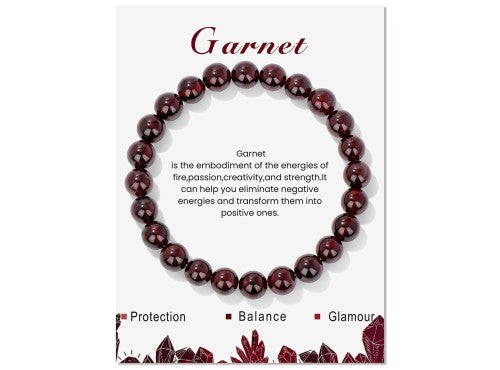 Bracelet - Garnet Gemstone Stretchy 8mm Ball with Message Card (55mm)