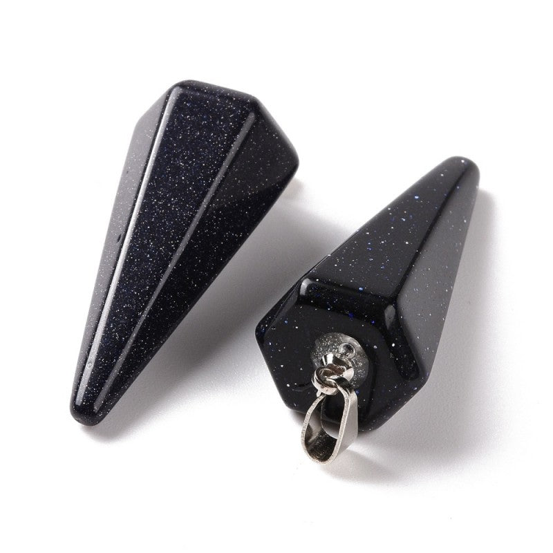 Pendulum/Pendant Faceted Platinum Plated 30-35mm - - Blue Goldstone