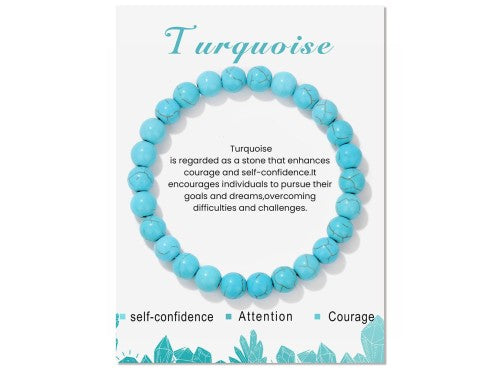 Bracelet - Turquoise (Howlite) Gemstone Stretchy 8mm Ball with Message Card (55mm)