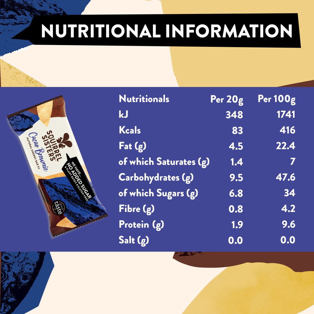 Squirrel Sisters Cacao Brownie Raw Energy Bar 40g