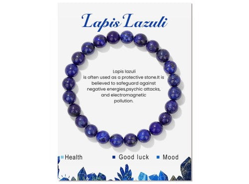 Bracelet - Lapis Gemstone Stretchy 8mm Ball with Message Card (55mm)