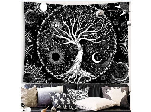 Tapestry - Tree of Life (Silver) Sun Moon Phase Mandala