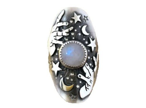 Moonstone (Synthetic) Antique Silver Ring