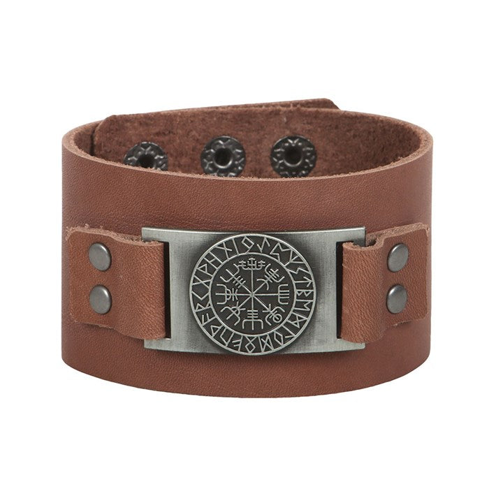 Bracelet - Leather Cuff - Viking Compass