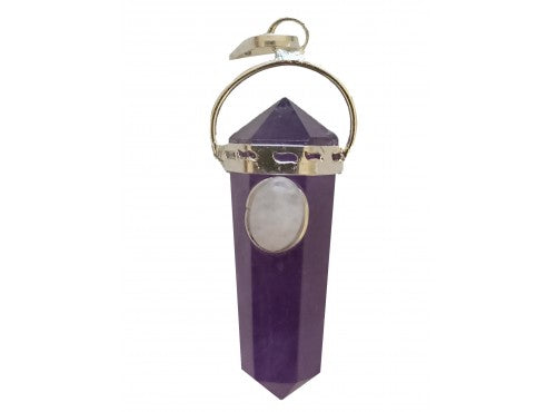 Pencil Pendant - Amethyst & Moonstone Double Point