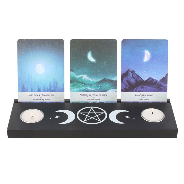 Tarot Card Stand Tealight Holder - Black Triple Moon