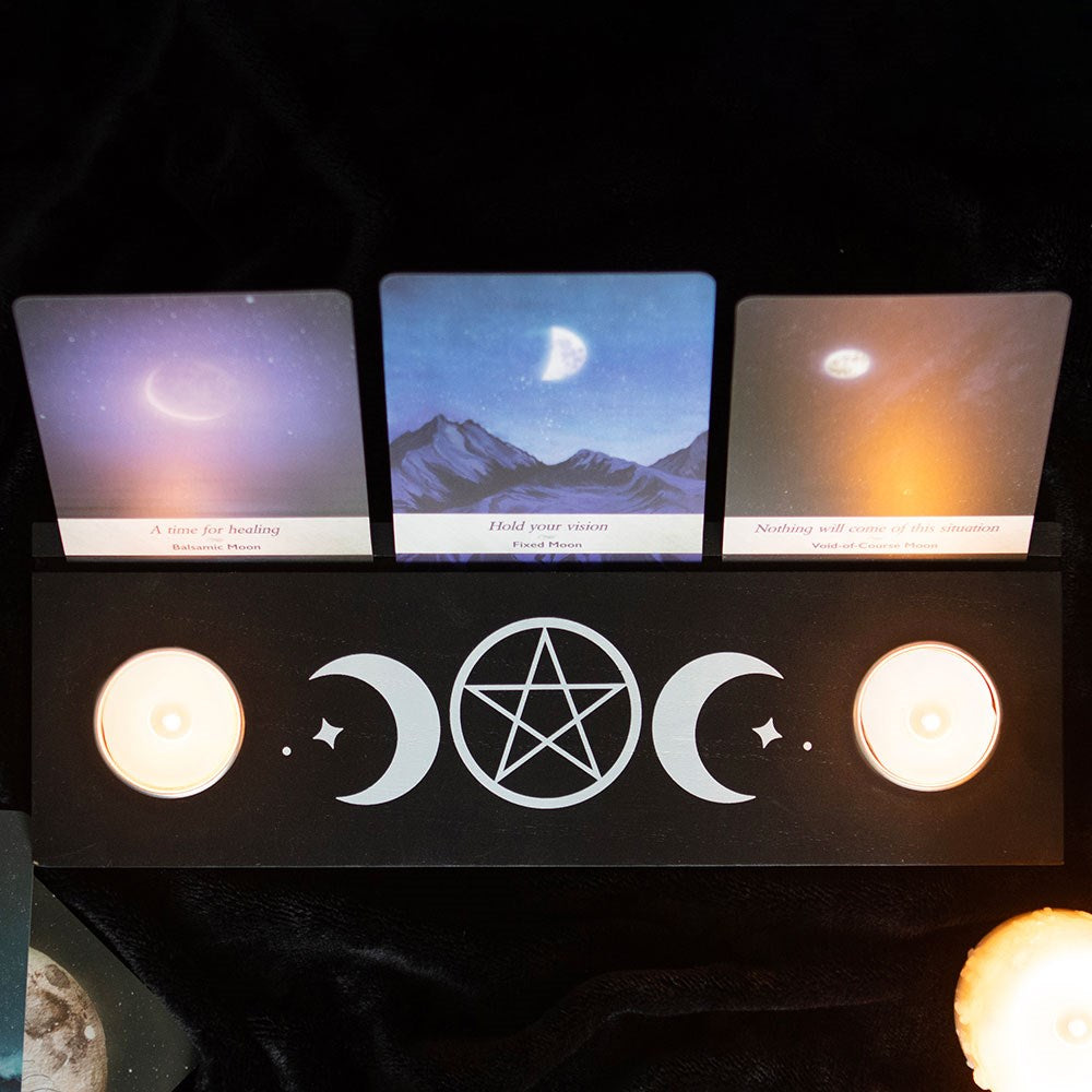 Tarot Card Stand Tealight Holder - Black Triple Moon