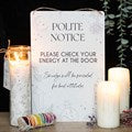 Metal Hanging Sign - "Check Your Energy At The Door"