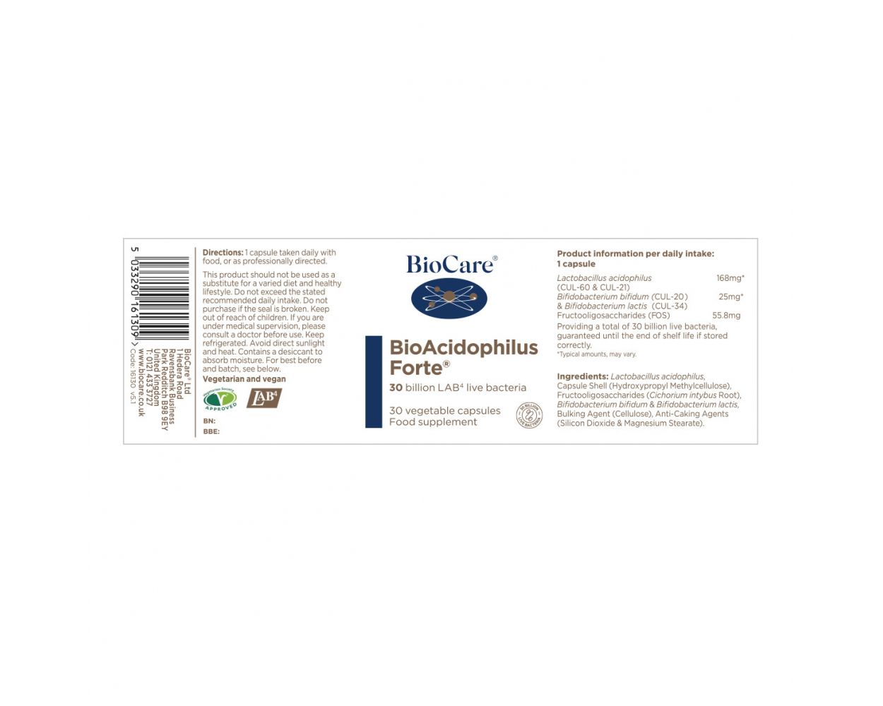 BioCare Bio-Acidophilus Forte (30 billion) 30 caps