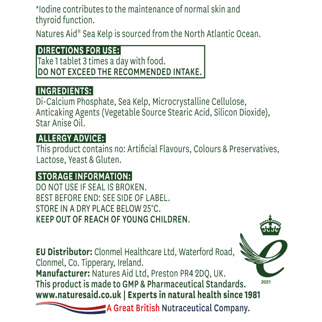 Natures Aid Sea Kelp 187g (150ug Iodine) 180 Tabs