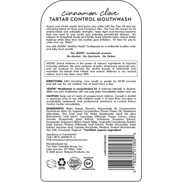 Jason Healthy Mouth Tartar Control Mouthwash 473ml (Cinnamon Clove)