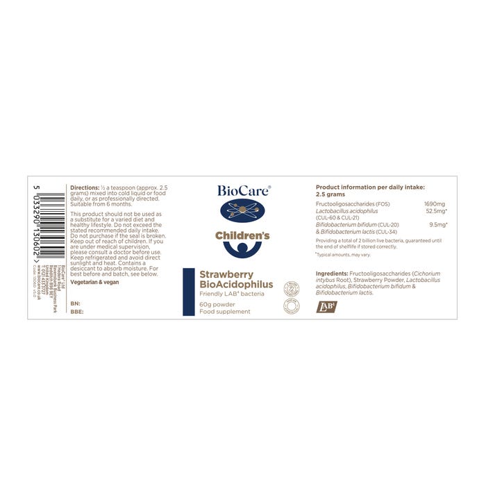 BioCare Childrens Strawberry Bio-Acidophilus Powder 60g