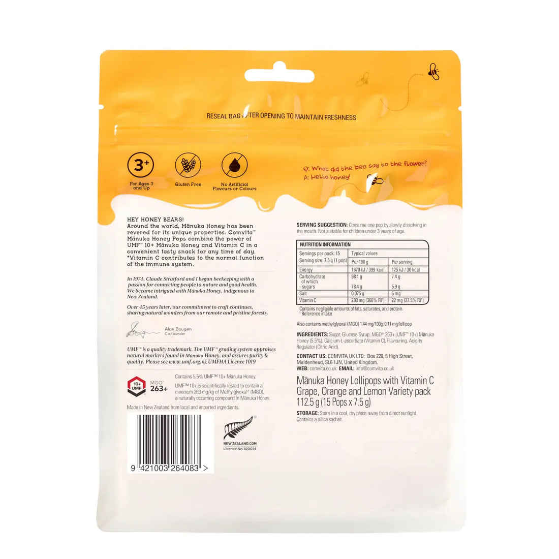 Comvita Soothing Manuka Honey Lollipops w/Vitamin C 7.5g (15&