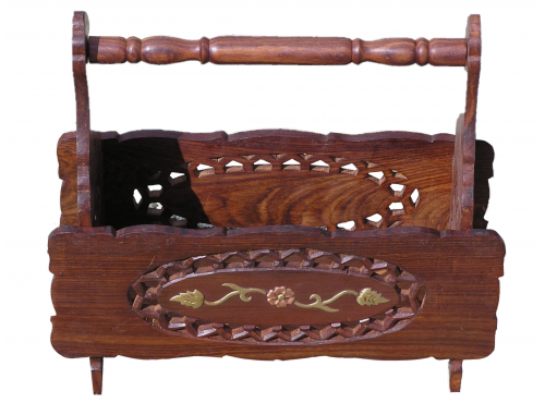 Rosewood Paper Basket Brass Inlay H:37cm x W:38cm