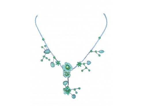 Necklace & Earring Set - Rhinestone Green Flower