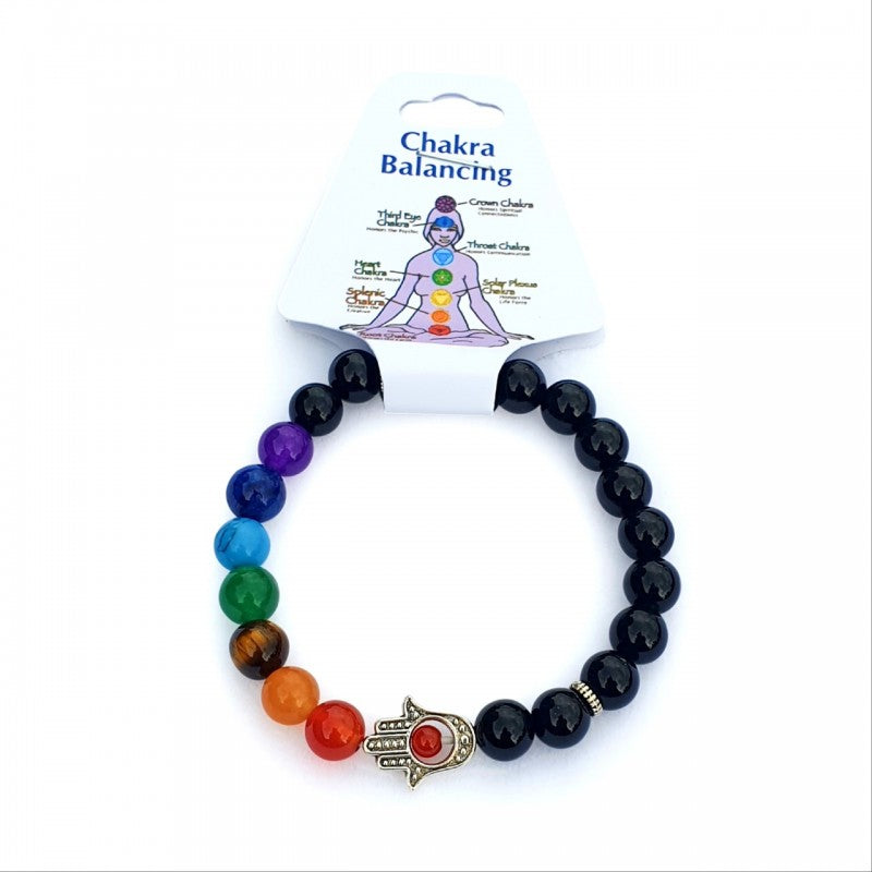 Chakra Ball Agate Bracelet with Hamsa Hand