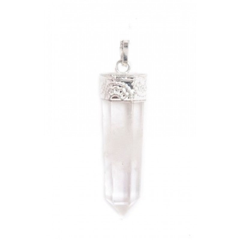 Pencil Pendant Silver Plated Cap - Clear Quartz