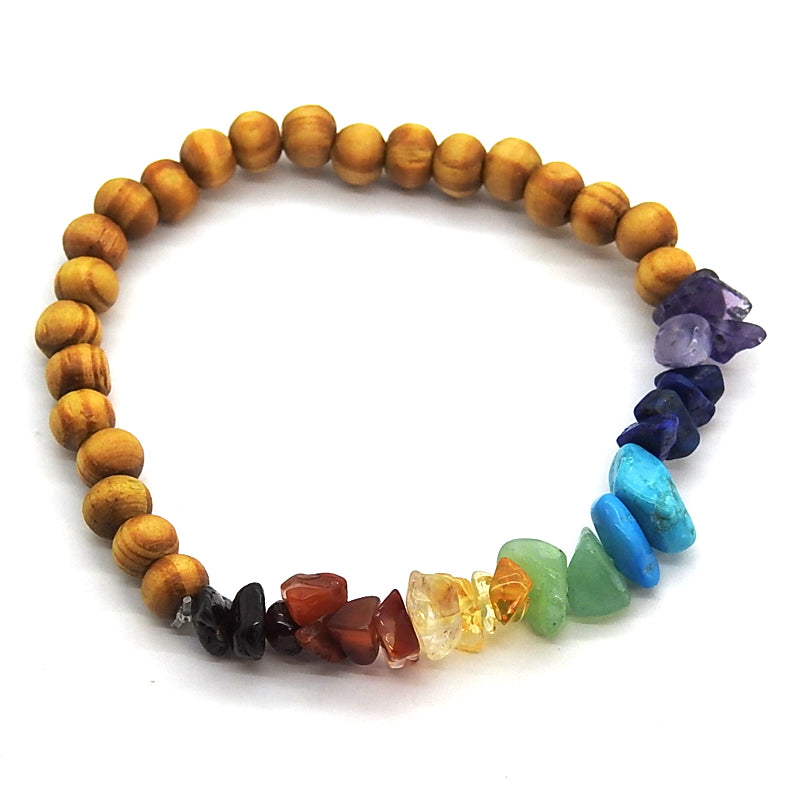 Chakra Chip & Wood Ball Bracelet 52mm