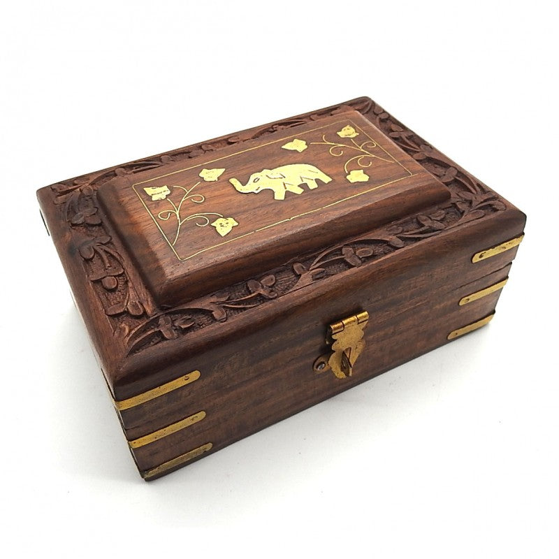 Rosewood Box Brass Elephant Inlay sml