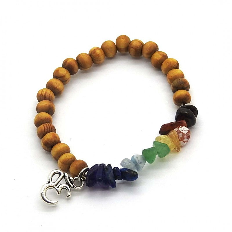 Chakra Chip & Wood Ball Bracelet with OM 45mm