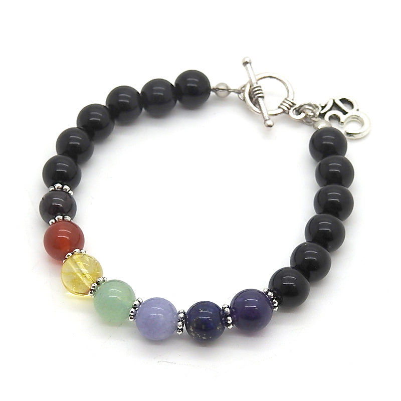 Chakra Obsidian Ball OM Bracelet 8mm