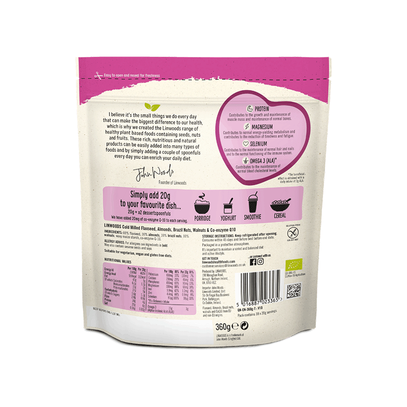 Linwoods Cold Milled Flaxseed, Almonds, Brazil Nuts, Walnuts & CoQ10 360g