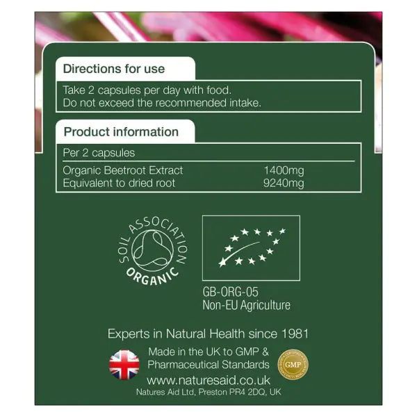Natures Aid Organic Beetroot Capsules 60 Caps