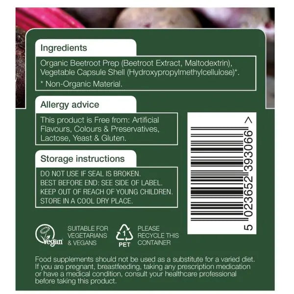 Natures Aid Organic Beetroot Capsules 60 Caps