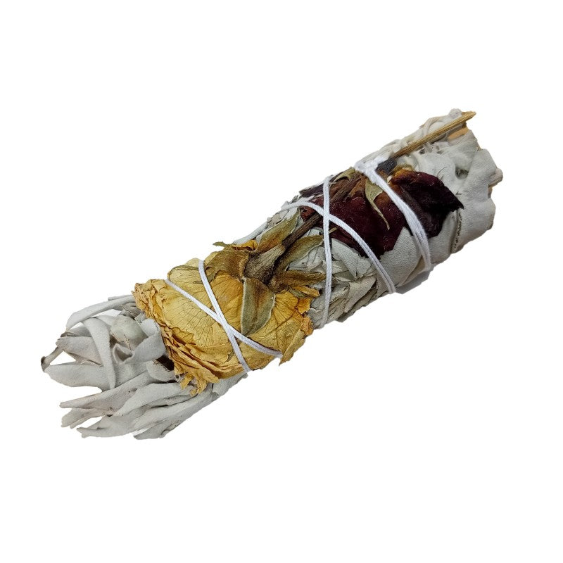 White Sage w/Mix Roses Smudge Sticks (4in Mini)