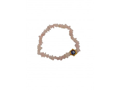 Bracelet - Rose Quartz Chip 80mm Gold Star & Turkish Eye