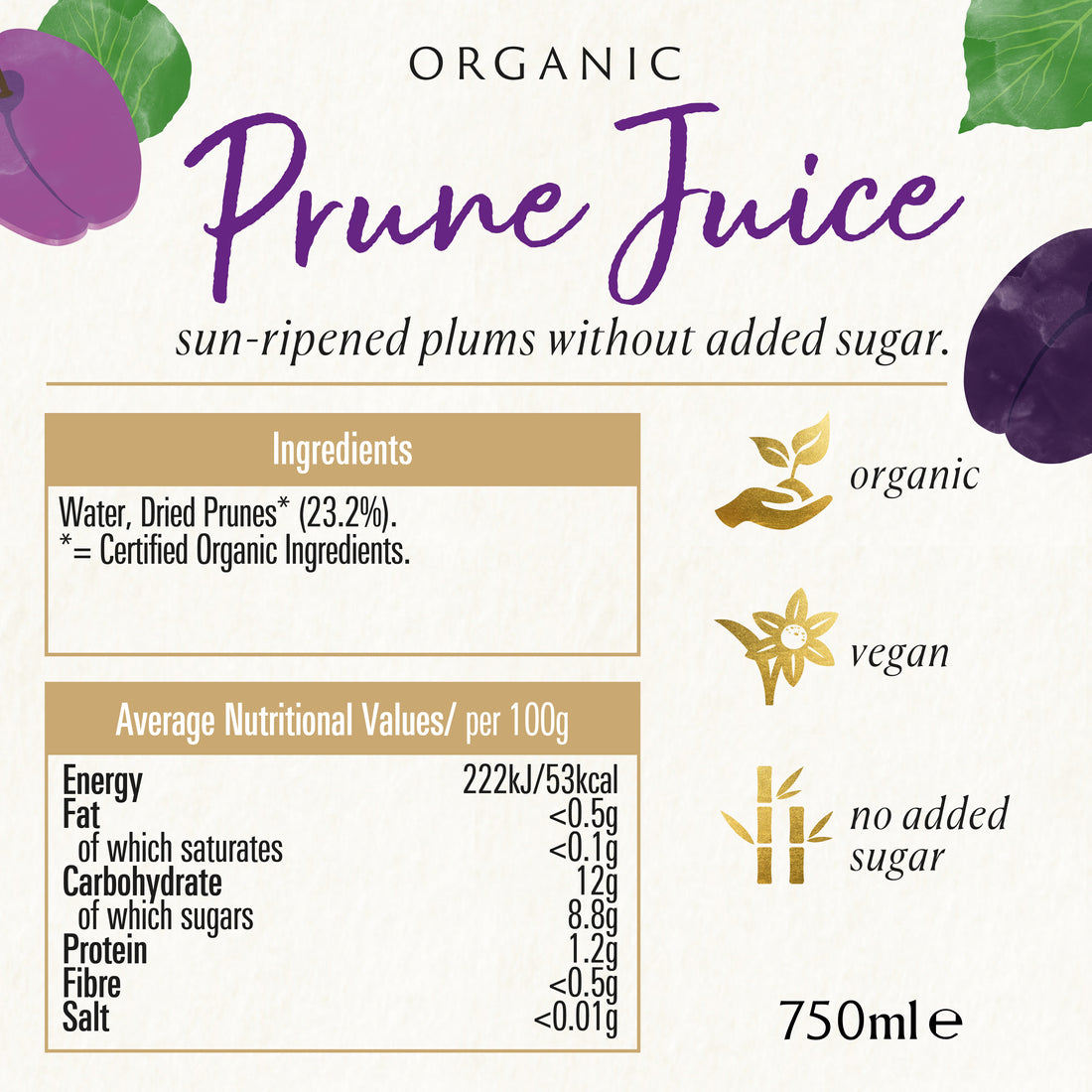 Biona Organic Prune Juice 750ml