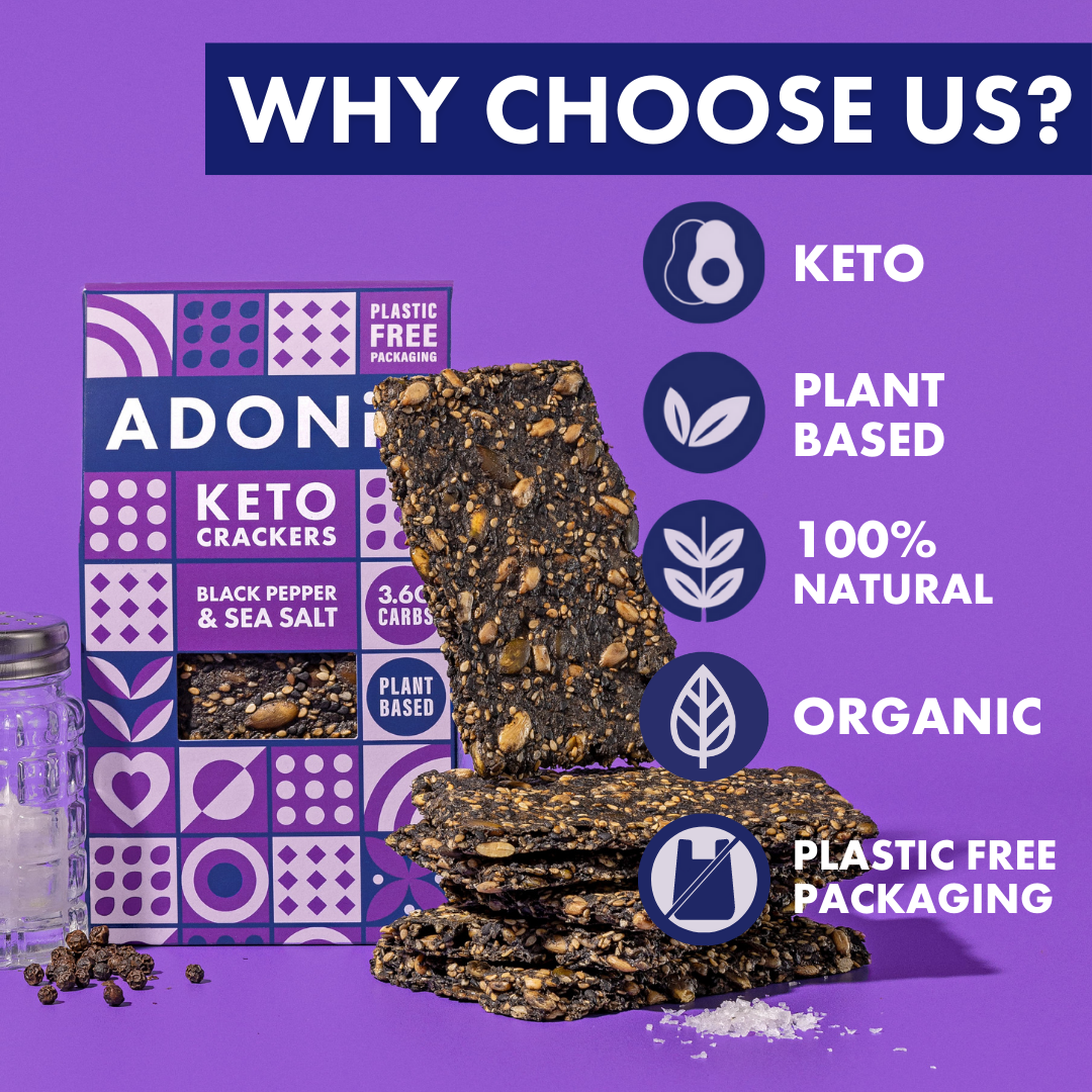 Adonis Crackers - (Black Pepper &amp; Sea Salt) Keto 60g