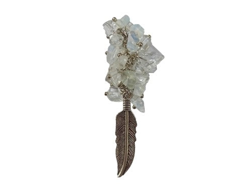 Pendant - Opalite Chips Cluster Feather