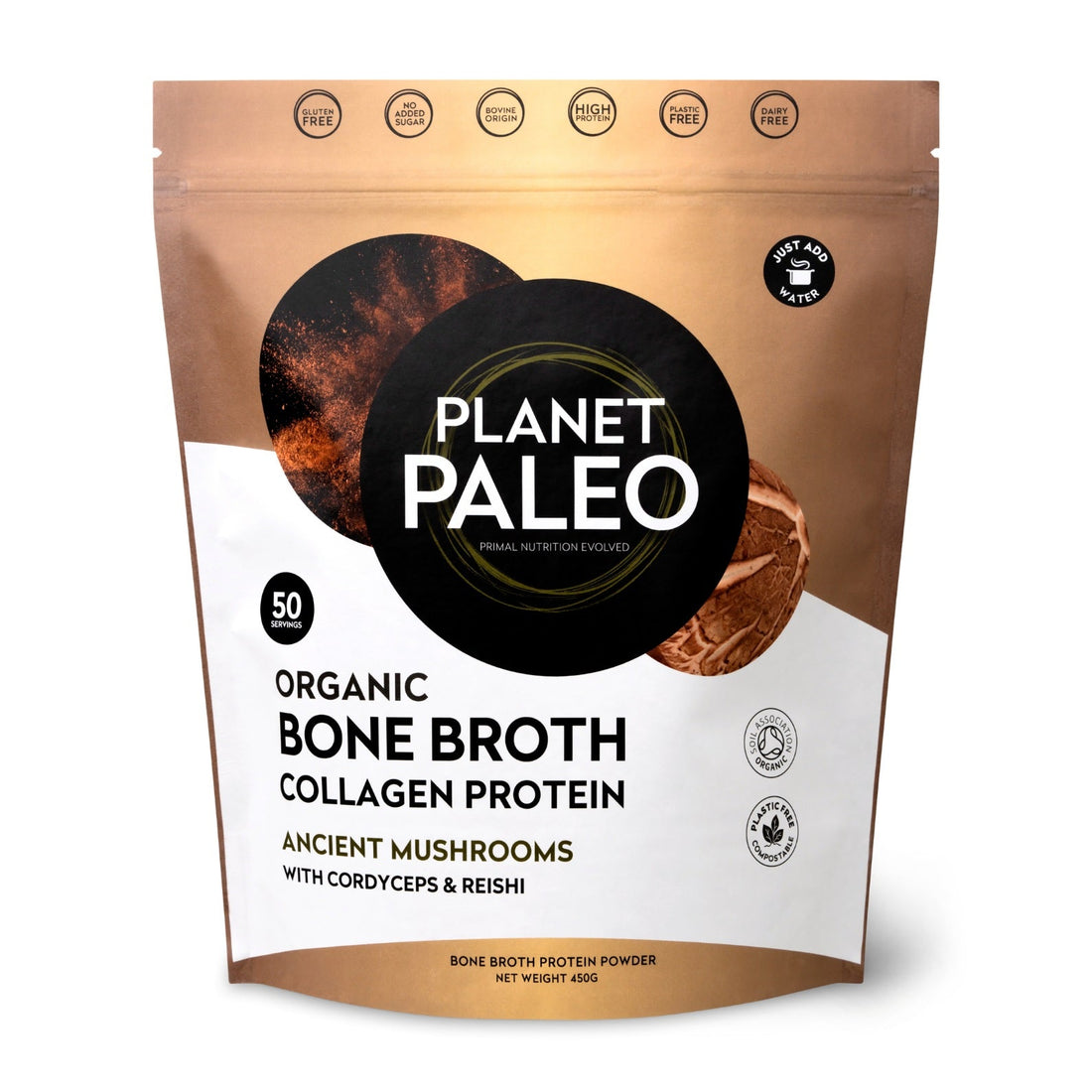Planet Paleo Bone Broth Collagen Protein - Ancient Mushrooms 450g