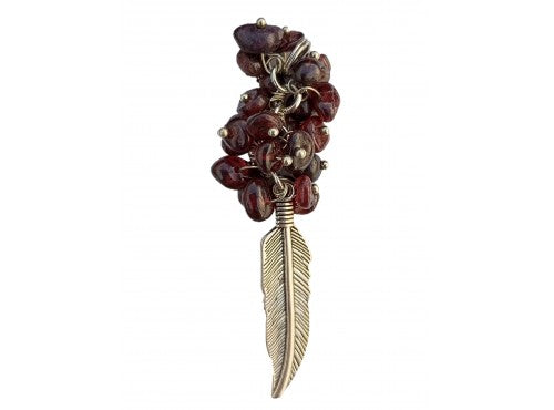 Pendant - Garnet Chips Cluster Feather Pendant