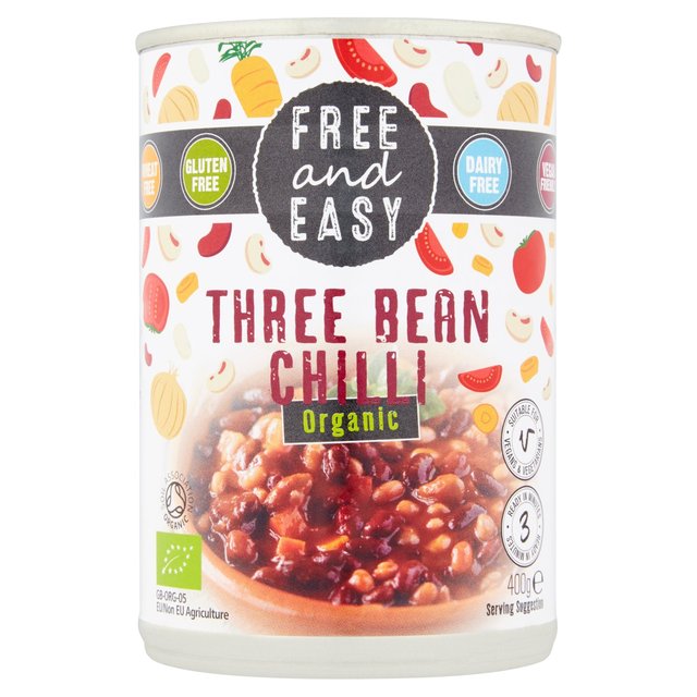 Free &amp; Easy Organic Three Bean Chilli 400g Tin